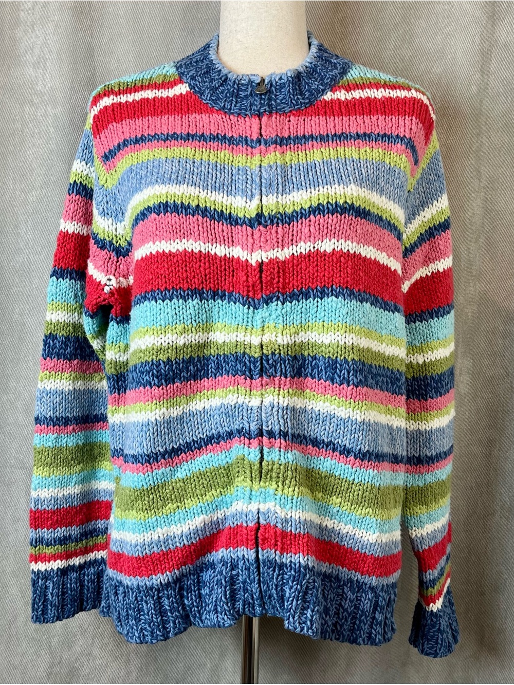 Vintage Liz Claiborne Chunky Knit Zip Sweater Y2K Cozy Colorful
